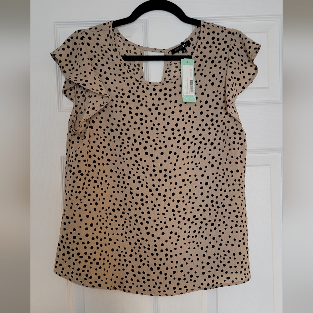 Papermoon Ruffled Cap Sleeve Blouse in Brown Tan